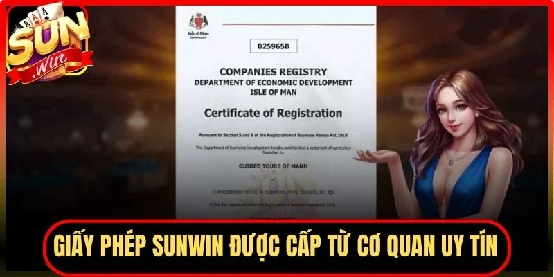 Giấy phép Sunwin được cấp từ cơ quan uy tín