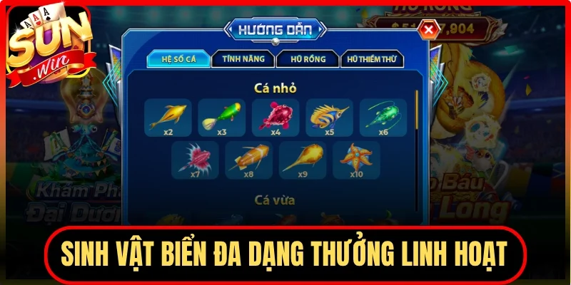 Sinh vật biển đa dạng trả thưởng linh hoạt